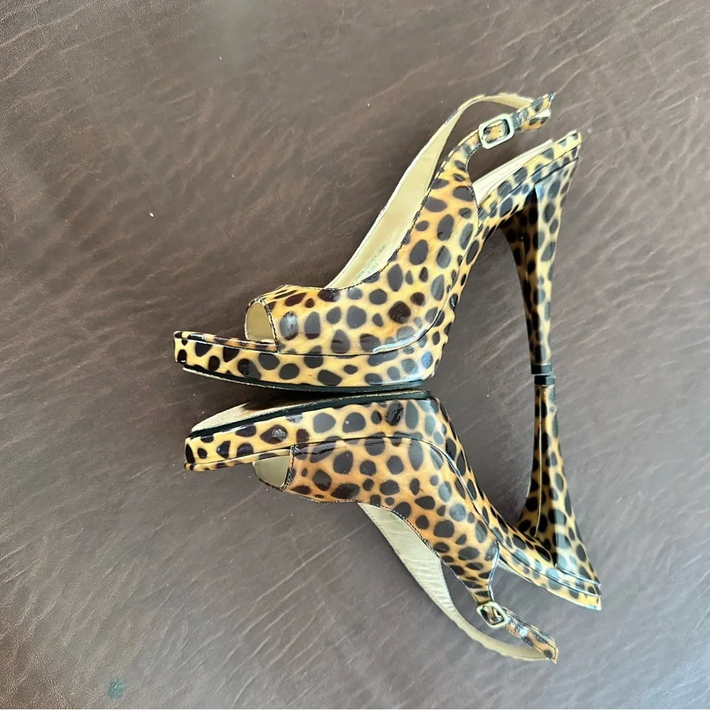 VIA SPIGA ANIMAL PRINT SLINGBACK STRAP PLATFORM STILETTOS SANDAL SHOES 8